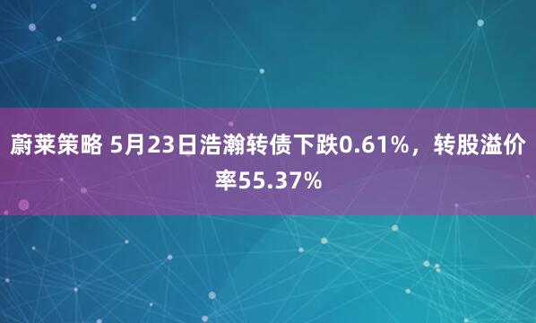 蔚莱策略 5月23日浩瀚转债下跌0.61%，转股溢价率55.37%